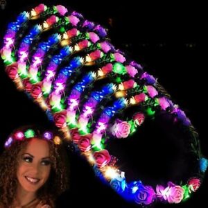 LED Flower Headband , Light Up Flower Wreath Crown Luminous 10 Pack