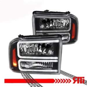 05-07 Ford F250 F350 Super Duty Black Housing OE Style Headlights Dual C DRL - Picture 1 of 3