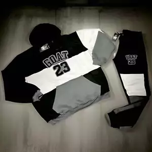 *23 GOAT* (BLACK-GREY) HOODED SWEATSUITS - Picture 1 of 5