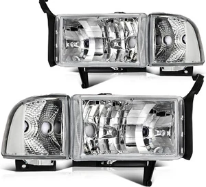 Pair Headlights Assembly For 1994-2002 Dodge Ram 1500 2500 3500 Chrome Housing - Picture 1 of 11