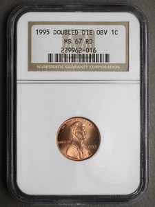 1995 Doubled Die Obverse Error Penny USA 1c Coin NGC MS 67 RD - Picture 1 of 2