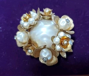 Miriam Haskell Frühstück ✅Große Barockperle ✅ Brosche Anstecknadel goldfarben Metall - Bild 1 von 6
