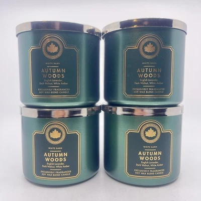 bath and body works (4 Pc) AUTUMN WOODS 3 Wick Candle New! - Image 1 of 2