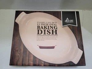 ECO+CHEF RED ENAMEL CAST IRON OVAL BAKING DISH/CASSEROLE w/RIBBED HANDLES-NIB - Picture 1 of 10