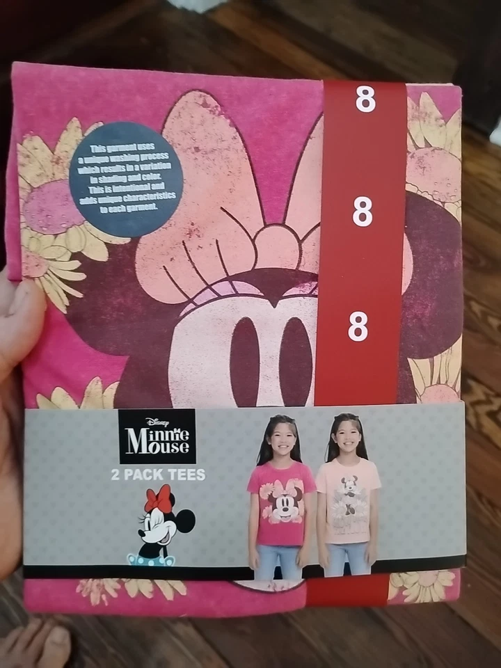 Disney Minnie Mouse 2Pack Graphic Tee Shirt Girls Size 8 Pink Short Sleeve