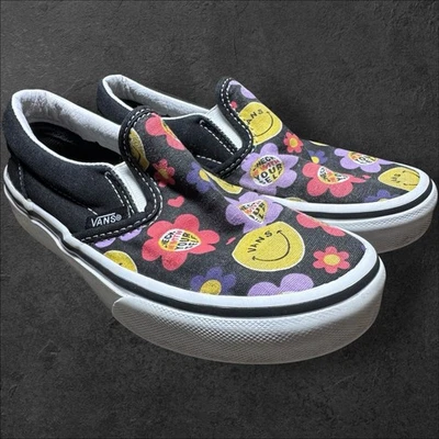 VANS Kids Classic | Sin cordones | Talla 13,5 | Flores negras felices coloridas Foto 1 de 4