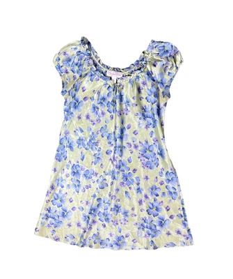 Oscar De La Renta Vintage 90s Satin Night Gown XS Slip Dress Green Blue Floral - Image 1 of 4