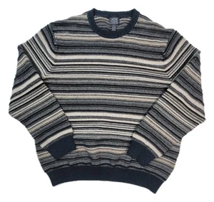 Joe Joseph Abboud Men’s XL Stripe Crewneck Sweater Black Gray Beige Knit - Picture 1 of 7
