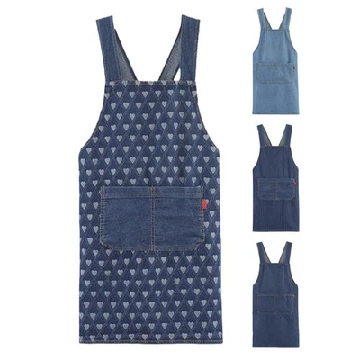 Delantal de algodón denim de 1 pieza para mujeres y hombres, delantal cruzado trasero con bolsillos delanteros Foto 1 de 4