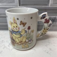 Easter Bunny Rabbit Coffee Mug Cup With Handle Butterflies Flowers Chickens VTG