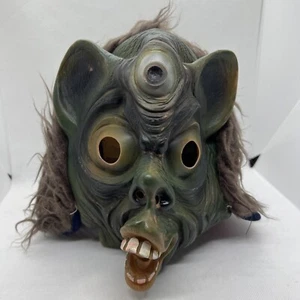 Vintage Fun World 3 Eyes Alien Creature Full Mask 80’s 70’s Hair Latex Sci Fi - Picture 1 of 9