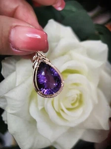 Zertifizierter 18k Rotgold natürlicher Amethyst echter Diamant Anhänger ohne Kette 18096 - Bild 1 von 7