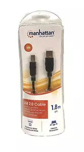 MANHATTAN 6-Feet High Speed USB Cable A Male/B Male 1.8m, Black - Picture 1 of 2