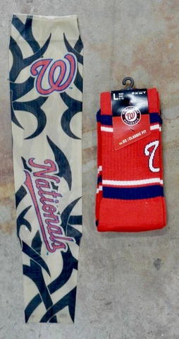 Washington Nationals 2 Pack MLB Tribal Tattoo Arm Sleeve Sheer Red Stripe Socks Cover