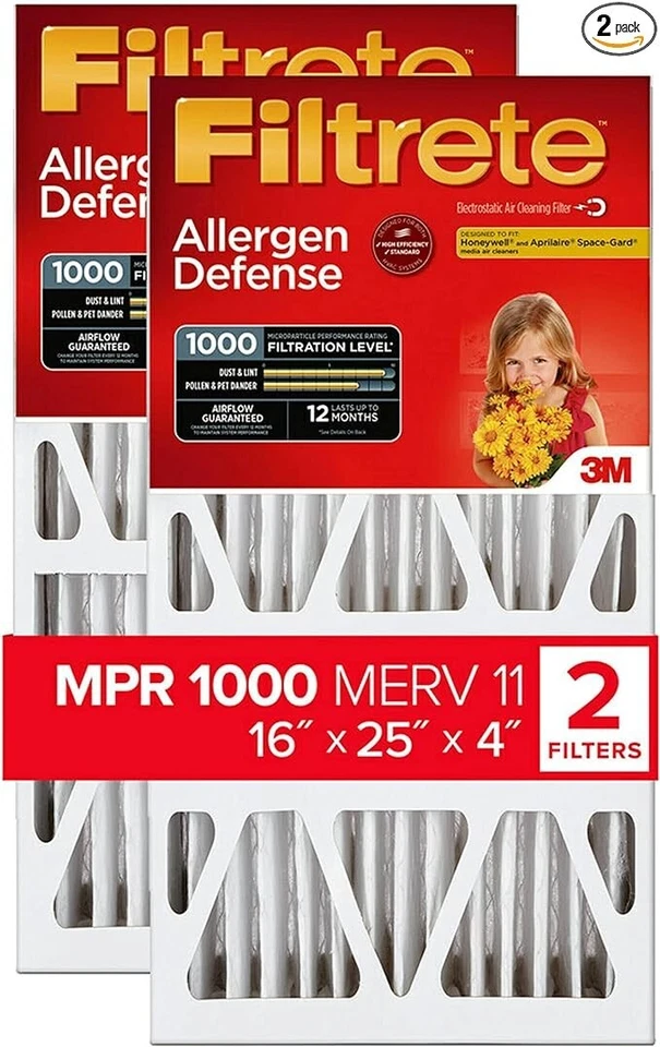 Filtro de aire para horno 3M Filtrete 16x25x4, defensa de microalérgenos, MPR 1000 - paquete de 2 Foto 1 de 4