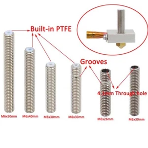 M6x30mm&40mm&50mm MK8 Nozzle Throat Tube For 3D Printer Extruder Makerbot 1.75mm - Picture 1 of 11