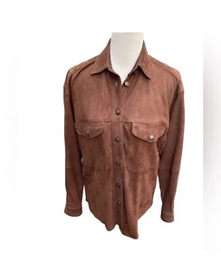 Brown Sheep Skin Suede Button Down Long Sleeve Shirt Jacket Shacket Wm Sz 8 M/L - Picture 1 of 7