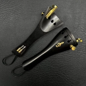 2pcs ebony Shell Flower Inlay Violin Tail Piece With Gut Fine tuner 4/4#6 - Picture 1 of 2