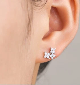 0.24 CT Simulated Moonstone Cluster Flower Shape In 935 Silver Women's Earrings - Picture 1 of 7