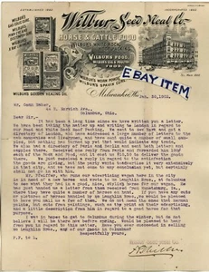 1902 Letterhead WILBUR SEED MEAL COMPANY Milwaukee Wisconsin VETERINARY MEDICINE - Picture 1 of 1