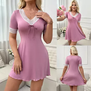 Women's Lace Nightdress Sexy Chemise Dress Babydoll Sleepwear Panties Nightgown - Picture 1 of 10