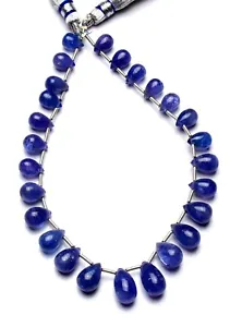 Natural Gemstone Tanzanite 8x6 to 12x7MM Size Smooth Teardrop Briolette Beads 9" - Picture 1 of 5