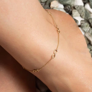 14K Solid Yellow Gold Infinity Eternity Ankle Bracelet Anklet - 9-10" adjustable - Picture 1 of 4