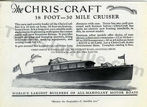 1929 Chris Craft Boote Kreuzer Wasserfahrzeug DRUCKANZEIGE über 100 Jahre alt (3307) - Bild 1 von 1