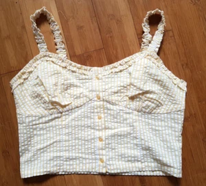 Brave Soul White/yellow striped Cotton Crop top with straps Size L NWOT - Picture 1 of 6