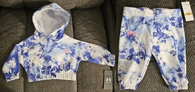Baby Girl Size 0-3 Months Hoodie Jogger Outfit Set Under Armour Tie-Dye Purple - Image 1 of 4