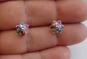 PENDIENTES DE PLATA ESTERLINA 925 PARA DAMAS MULTICOLORES/CON GEMAS MULTICOLORES DE 2,50 CT - Imagen 1 de 8