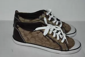 Coach Barrett Signature Logo Women's Size 11B Brown Flat Lace Up Sneakers - Picture 1 of 7