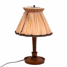 Vintage Table Lamp With Fabric Shade & Drawstring from Wood, Turned 50er Years
