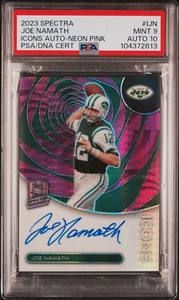 RARE JOE NAMATH CARD 2023 SPECTRA 15/15 Neon PINK PRIZM ICONS Auto PSA 10 Mint - Picture 1 of 2