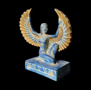Winged Goddess Isis Statue from Coloured Stone , Egyptian Goddess Statue - Picture 1 of 4