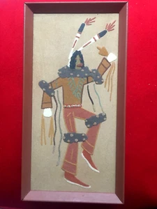 VINTAGE MID CENTURY MCM NATIVE AMERICAN INDIAN SAND PAINTING FRAMED EAMES ERA - Picture 1 of 2