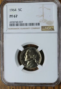 1964 Proof Jefferson nickel graded by NGC PF 67 - Picture 1 of 2