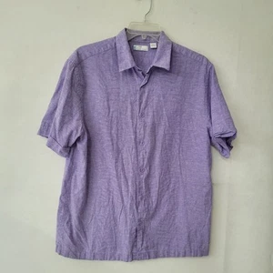 Cafe Luna Shirt Men L Purple Damask Linen Short Sleeve Camp Shirt Beach Colorful - Picture 1 of 12