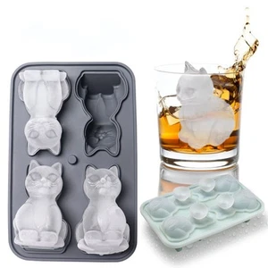 Cat Ice Tray Mold Household Ice Mold Silicone Ice Tray Four Grid Ice Cube Mold - Picture 1 of 12