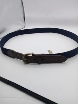 Polo Ralph Lauren Cinto Masculino de Lona Azul Marinho Tamanho 44 Acabamento de Couro Preppy - Imagem 1 de 4