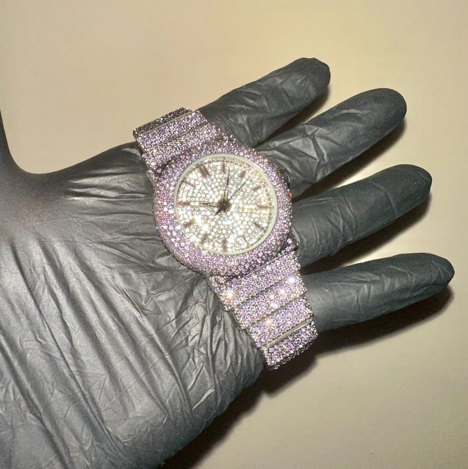 Men's 41mm Round Luxury Purple Diamond ICED-OUT Hiphop Luxury Bling Watch - Image 1 of 1