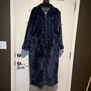 2164 Miss Elaine Soft Fleece Robe Navy Blue X Large Front Zip - Picture 1 of 11