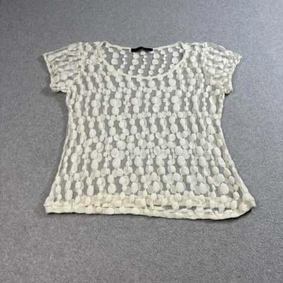Camisa limitada para mujer mediana blanca encaje transparente lunares malla top hada boho Y2K Foto 1 de 4