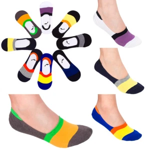 Women Anti-Slip Colorful Striped Low-Cut Footsies Trainer Shoe Liner Socks CW22 - Picture 1 of 9