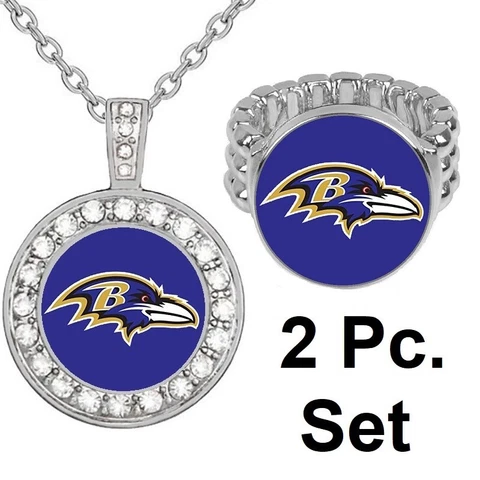 Baltimore Ravens Gift Set Womens 925 Sterling Silver Necklace And Ring D2D18 Cover