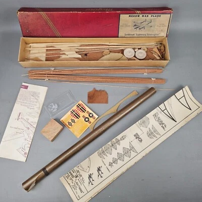 Vintage 1940's MEGOW Flying Scale Model Lockheed P-38 Lightning Interceptor Kit - Image 1 of 4