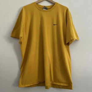 VTG 90s Nike Essentials Distressed Mini Swoosh Golden Yellow T Shirt XL - Picture 1 of 7