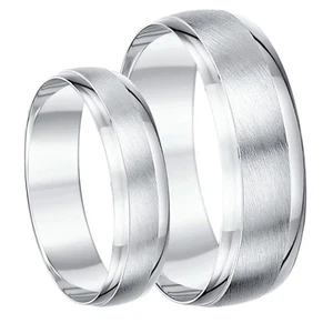 Eheringe 9 kt Weißgold His & Hers strukturiert & poliert 5 & 6 mm D-förmig Ringe - Bild 1 von 5