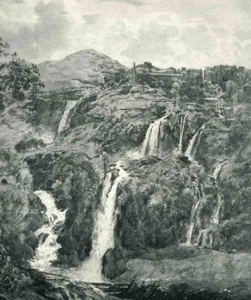 Hans THOMA - WASSERFALL von TIVOLI - ITALIEN - original KUPFERSTICH um 1900 - Picture 1 of 1