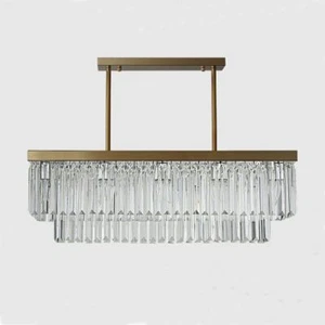 Crystal Dining Room Island Pendant Lamp Long Chandeliers Rectangle Ceiling Light - Picture 1 of 44